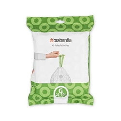 Brabantia PerfectFit Bin Liners (Size G/23-30 Litre) Thick Plastic Trash Bags with Tie Tape Drawstring Handles (40 Bags)
