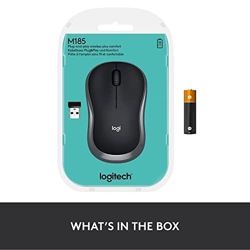 Logitech M185 Wireless Mouse, 2.4GHz with USB Mini Receiver, 12-Month Battery Life, 1000 DPI Optical Tracking, Ambidextrous, Compatible with PC, Mac, Laptop - Grey - Image 2