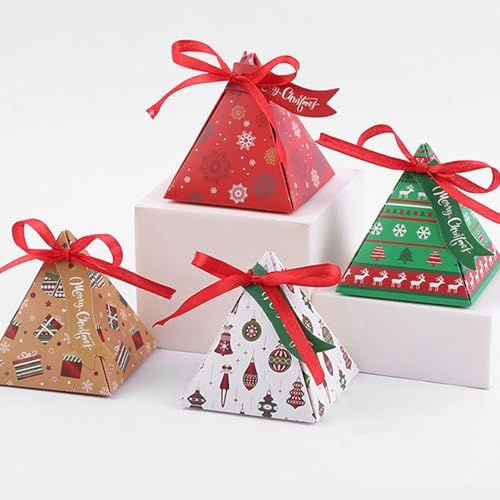 FIRSTXIU Pack Of 50 Christmas Triangles Candy Box Attractive Christmas Triangles Treat Boxes Snacks Container For Holiday Gifting - Image 6