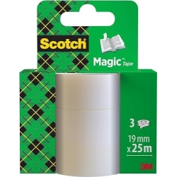 Scotch Magic Invisible Tape - 3 Refill Rolls, 19mmx25m - General Purpose Sticky Tape for Document Repair, Labelling & Sealing