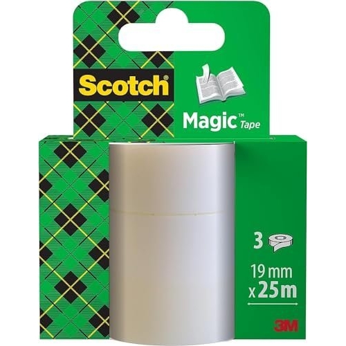 Scotch Magic Invisible Tape - 3 Refill Rolls, 19mmx25m - General Purpose Sticky Tape for Document Repair, Labelling & Sealing