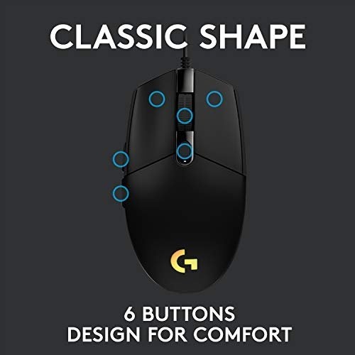Logitech G203 LIGHTSYNC Gaming Mouse with Customizable RGB Lighting, 6 Programmable Buttons, Gaming Grade Sensor, 8K DPI Tracking, Lightweight - Black - Image 8
