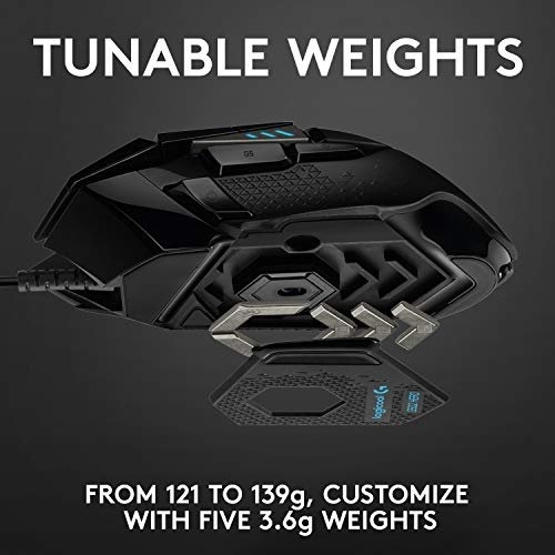 Logitech G G502 HERO High Performance Wired Gaming Mouse, HERO 25K Sensor, 25,600 DPI, RGB, Adjustable Weights, 11 Programmable Buttons, On-Board Memory, PC/Mac - Black - Image 9