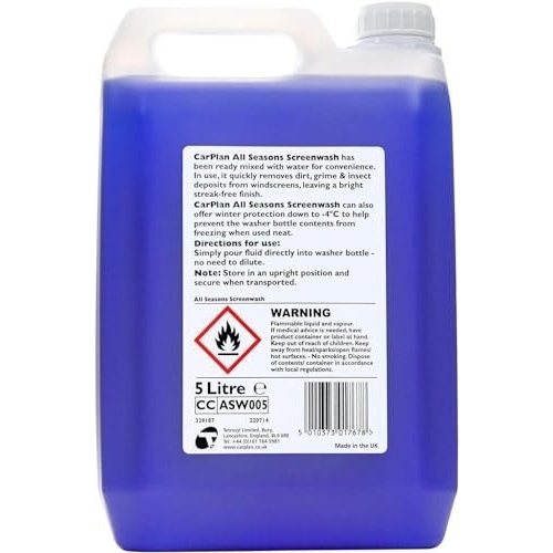 CarPlan All Seasons Ready Mixed Screen Wash, Removes Dirt, Grime, Prevents Freezing, 5 Litres - Image 7