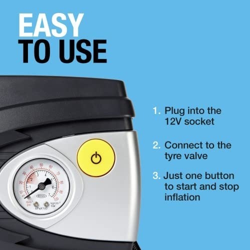 Ring Automotive - RAC610 12v electric tyre inflator air compressor car pump with pressure gauge and valve adaptors for car, motorbike, bike, ball and inflatables - Image 7