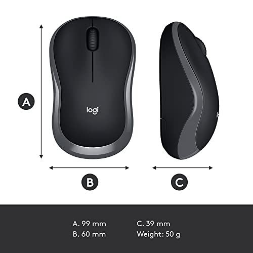 Logitech M185 Wireless Mouse, 2.4GHz with USB Mini Receiver, 12-Month Battery Life, 1000 DPI Optical Tracking, Ambidextrous, Compatible with PC, Mac, Laptop - Grey - Image 4