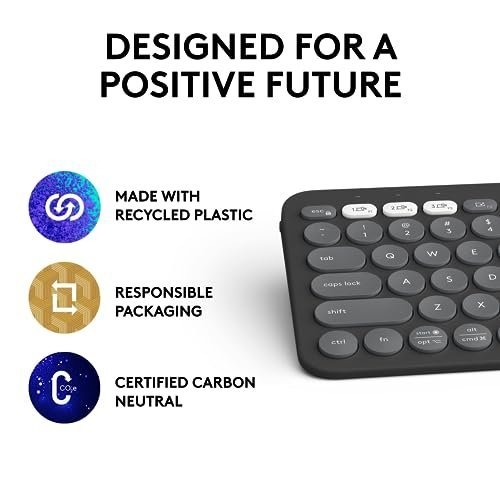 Logitech Pebble Keys 2 K380s, Multi-Device Bluetooth Wireless Keyboard with Customisable Shortcuts,Slim and Portable,Easy-Switch for Windows/macOS/iPadOS/Android/Chrome OS, QWERTY UK Layout, Graphite - Image 2