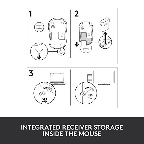Logitech M185 Wireless Mouse, 2.4GHz with USB Mini Receiver, 12-Month Battery Life, 1000 DPI Optical Tracking, Ambidextrous, Compatible with PC, Mac, Laptop - Grey - Image 3