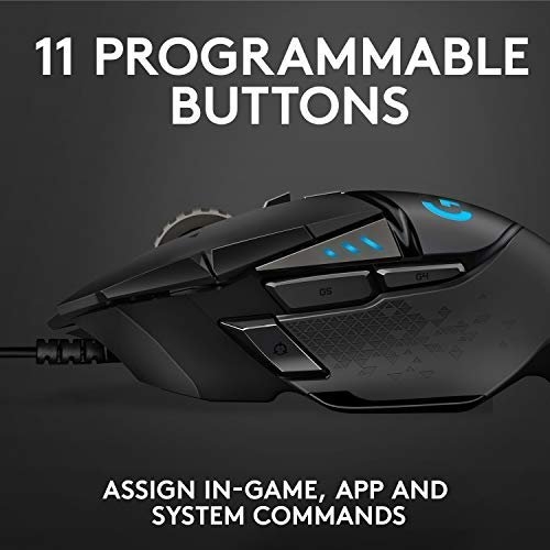 Logitech G G502 HERO High Performance Wired Gaming Mouse, HERO 25K Sensor, 25,600 DPI, RGB, Adjustable Weights, 11 Programmable Buttons, On-Board Memory, PC/Mac - Black - Image 8