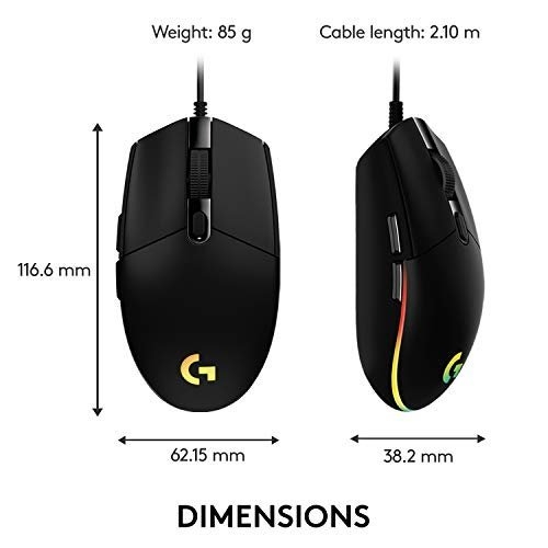 Logitech G203 LIGHTSYNC Gaming Mouse with Customizable RGB Lighting, 6 Programmable Buttons, Gaming Grade Sensor, 8K DPI Tracking, Lightweight - Black - Image 4