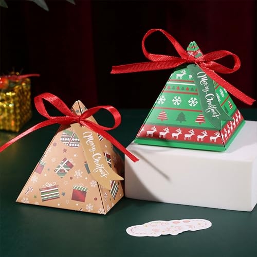 FIRSTXIU Pack Of 50 Christmas Triangles Candy Box Attractive Christmas Triangles Treat Boxes Snacks Container For Holiday Gifting - Image 7