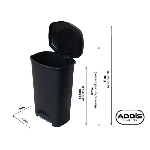 Addis Plastic Family Kitchen Utility Bin, 50 Litre, New Black with Silver Pedal - Image 7