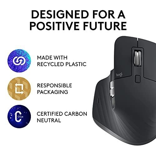Logitech MX Master 3S - Wireless Performance Mouse with Ultra-Fast Scrolling, Ergonomic, 8K DPI, Glass Tracking, Silent Clicks, USB-C, Bluetooth, Windows, Linux, Chrome - Dark Gray - Image 8