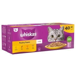 WHISKAS - 1+ Adult Wet Cat Food Pouches - 40 x 85 g - Poultry Selection - Bulk Cat Food Megapack - 40 Jelly Pouches