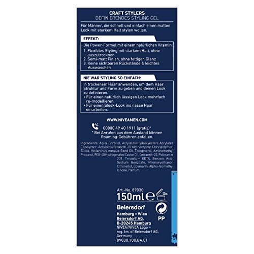 Nivea Men Craft Stylers Defining Styling Gel, Hair Gel with Semi-Matt Finish, Quick and Easy Hair Styling with Strong Hold, Pack of 1 (1 x 150 ml) - Image 6