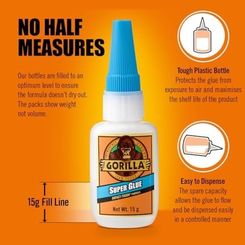 Gorilla Super Glue, 15g – All Purpose, Impact Tough & Fast Setting with Anti-Clog Cap Ideal for Metal, Ceramics, Leather & More - Image 6