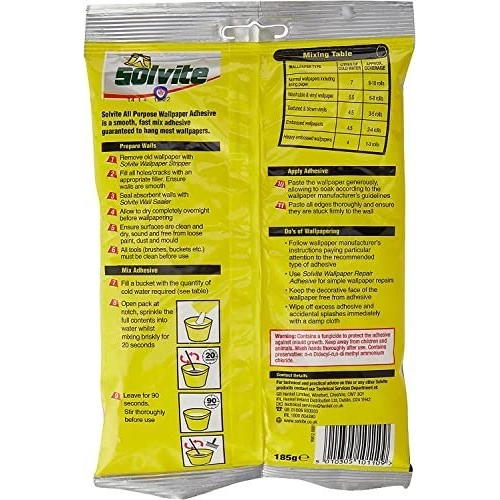Solvite All Purpose Wallpaper Adhesive with Long-Lasting Results, Wallpaper Paste, Mixes in 20 Seconds, Hangs up to 10 Rolls, 1x185 g Sachet - Image 4