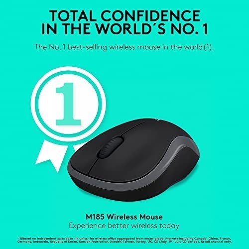 Logitech M185 Wireless Mouse, 2.4GHz with USB Mini Receiver, 12-Month Battery Life, 1000 DPI Optical Tracking, Ambidextrous, Compatible with PC, Mac, Laptop - Grey - Image 11