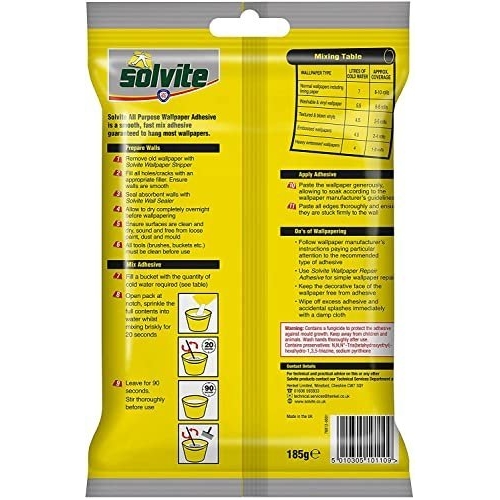 Solvite All Purpose Wallpaper Adhesive with Long-Lasting Results, Wallpaper Paste, Mixes in 20 Seconds, Hangs up to 10 Rolls, 1x185 g Sachet - Image 5