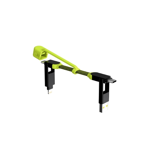 Rolling Square inCharge XL Pocket - USB C Charger Cable, Lightning Cable for Smartphone, Universal Cable Charger 6 in 1, Ultra-Fast Charging Usb 100W, 15cm, Black/Lime