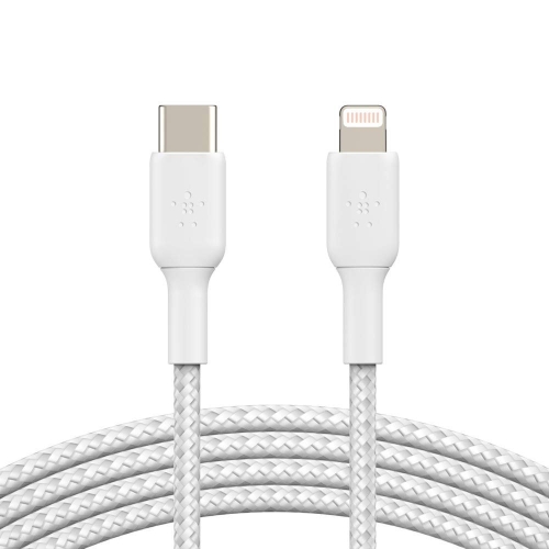 Belkin Braided USB-C to Lightning Cable (iPhone Fast Charging Cable for iPhone 14, 13, 12 or earlier) Boost Charge MFi-Certified iPhone USB-C Cable (2m, White) - Image 2