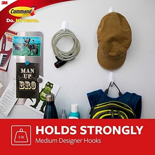 Command Medium Designer Hook, Pack of 2 Hooks and 4 Adhesive Strips, White - Damage Free Hanging - Holds up to 1.3kg - Image 8