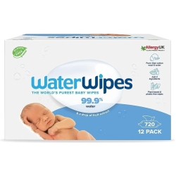 WaterWipes Plastic-Free Original Baby Wipes, 99.9% Water Based Wipes, Unscented for Sensitive Skin, 720 count (Pack of 12)