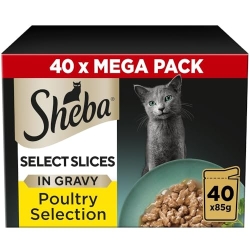 Sheba Select Slices Adult Cat Food Pouch Poultry Selection in Gravy Mega-Pack 40 x 85g