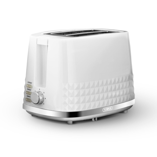Tower T20082WHT Solitaire 2 Slice Toaster Black Chrome Accents, 850W, White