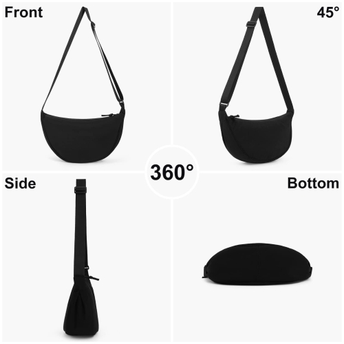 DKIIL NOIYB Crescent Bag for Women Men, Nylon Crescent Bags Hobos Crossbody Bag Portable Crescent Purse with Adjustable Strap Solid Color Chest Bag Shoulder Bag Fanny Packs A01-black, 31cm - Image 6