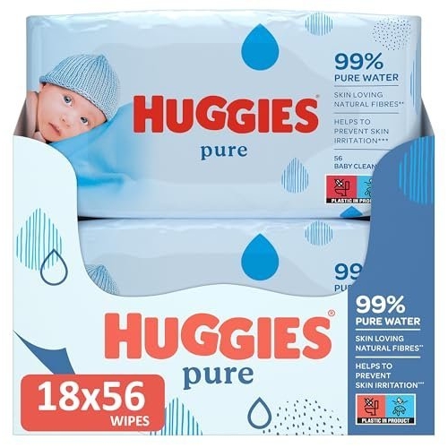 Huggies Pure, Baby Wipes, 18 Packs (1008 Wipes Total) - 99 Percent Pure Water Wipes - Fragrance Free for Gentle Cleaning and Protection - Natural Wet Wipes - Image 10