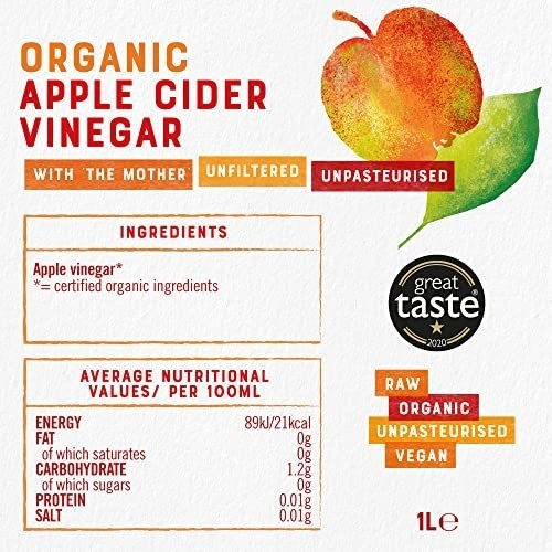 Raw Organic Apple Cider Vinegar with the Mother - Raw, Unpasteurised and Unfiltered - Gut Health, Aids Digestion - Naturally Vegan, 1 l (Pack of 1) - Image 3