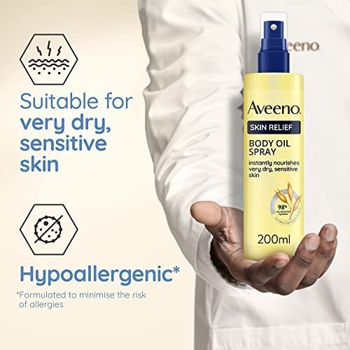 Aveeno Skin Relief Body Oil Spray (1x 200ml), Silky Body Oil for Repairing Dry, Damaged Complexions, Body Oil Spray with Jojoboa and Oat Oil for Use on Sensitive and Dry Skin - Image 5