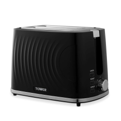 Tower T20090BLK 2-Slice Toaster with 7 Browning Levels, Defrost, Reheat & Cancel Settings, Removable Crumb Tray, 900W, Black