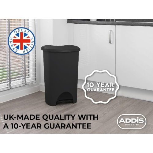 Addis Plastic Family Kitchen Utility Bin, 50 Litre, New Black with Silver Pedal - Image 5