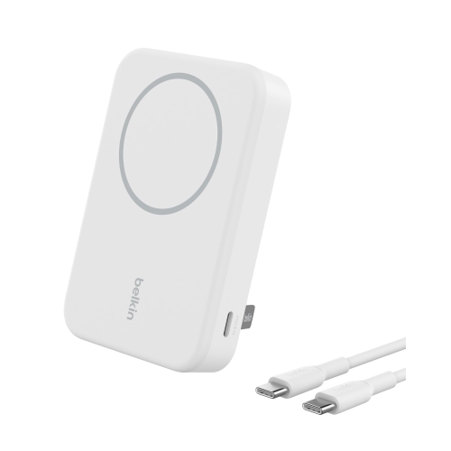 Belkin BoostCharge Pro Wireless Power Bank 10000mAh with Qi2, MagSafe Compatible Portable Charger + Built-in Pop-up Kickstand - For iPhone 16, 16 Plus, 16 Pro, 16 Pro Max, iPhone 15, and More - White