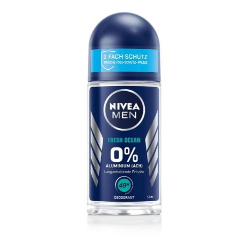 NIVEA MEN Fresh Ocean Deo Roll-On (50 ml), Deo ohne Aluminium (ACH) mit 48h Schutz, Deodorant mit NIVEA MEN Pflegekomplex und antibakteriellen Wirkstoffen