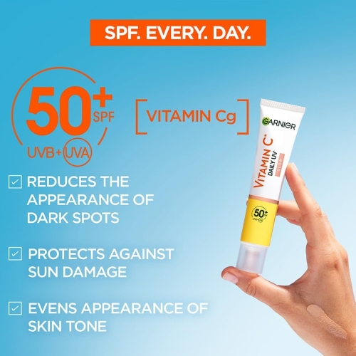 Garnier Vitamin C Daily UV Brightening Fluid Sheer Glow, SPF50+, Prevents + Corrects Sun Damages + Evens Skin tone, Face & Neck, For all skin types, Cruelty-Free, Vegan, 50ml - Image 6