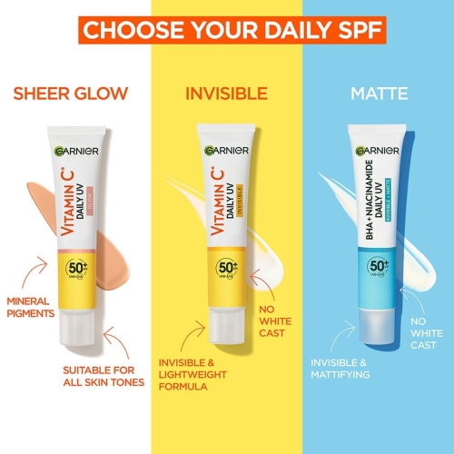Garnier Vitamin C Daily UV Brightening Fluid Sheer Glow, SPF50+, Prevents + Corrects Sun Damages + Evens Skin tone, Face & Neck, For all skin types, Cruelty-Free, Vegan, 50ml - Image 2