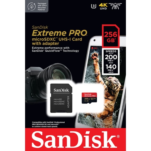 SanDisk 256GB Extreme PRO micro SD card + SD adapter, (For Smartphones, Action Cams, Drones, Speeds up to 200 MB/s) A2 App Performance + RescuePro Deluxe UHS-I, Class 10, U3, - Image 3