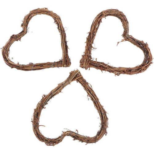 Natural Rattan Heart Wreath - Rustic Wicker Wall Decor for Wedding & Front Door Display, 15CM 3PCS Holiday Party Supplies - Image 6