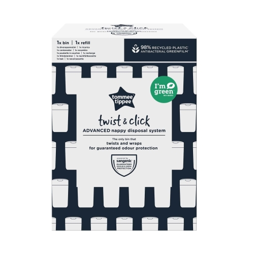 Tommee Tippee Twist and Click Advanced Nappy Bin, Eco-Friendlier System, Includes 1x Refill Cassette with Sustainably Sourced Antibacterial GREENFILM, White - Image 9