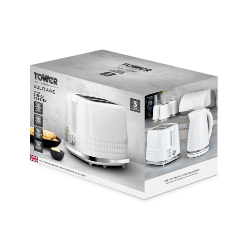 Tower T20082WHT Solitaire 2 Slice Toaster Black Chrome Accents, 850W, White - Image 2