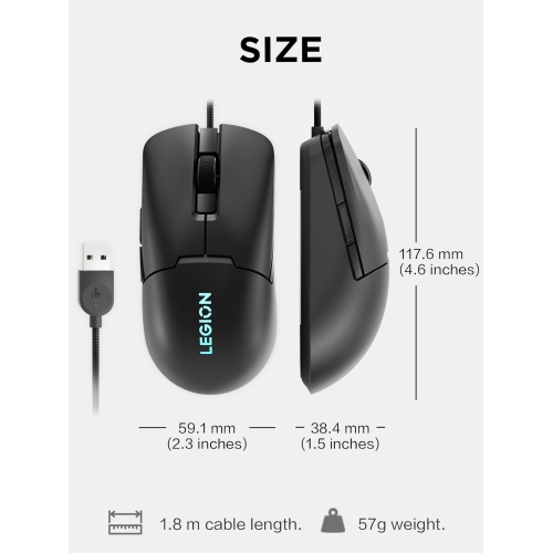 Lenovo Legion M300s RGB Gaming Mouse (6 programmable buttons, up to 8000 DPI, Compatible with NVIDIA reflex) - Shadow Black - Image 3