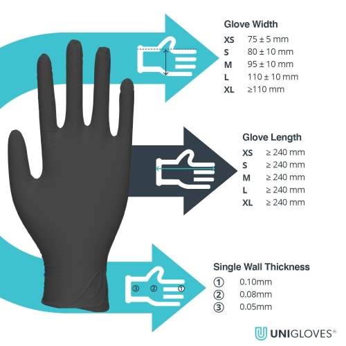 Unigloves Black Pearl Nitrile Examination Gloves - Multipurpose, Powder Free and Latex Free Disposable Gloves - Box of 100 Gloves, Black, Large (GP0034) - Image 3