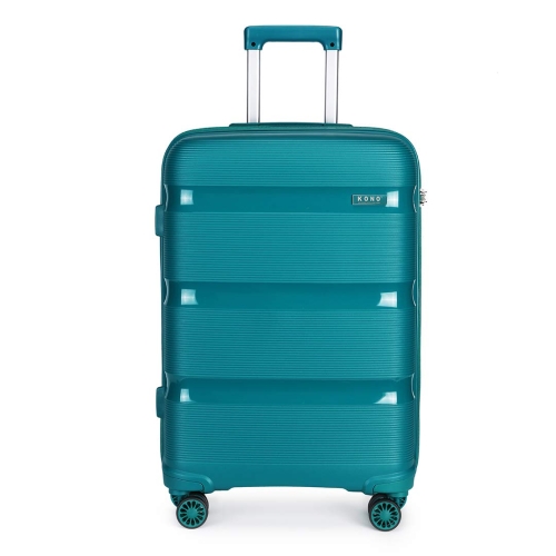 Kono 55x40x20cm Cabin Hand Luggage Hard Shell Travel Trolley 4 Spinner Wheels Lightweight Polypropylene Carry On Suitcase with TSA Lock 40L (Turquoise)