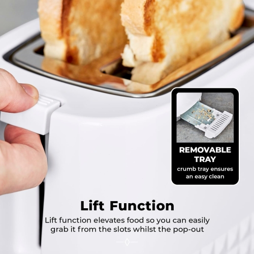 Tower T20082WHT Solitaire 2 Slice Toaster Black Chrome Accents, 850W, White - Image 5
