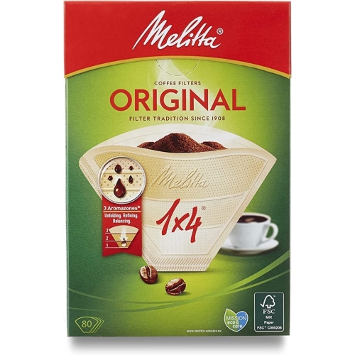 Melitta Original Coffee Filters, 80 per Box, Size 1x4, For Filter Coffee Machines, Natural Brown