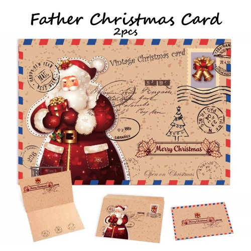 10pcs Christmas Vintage Greeting Cards + 10 pcs Christmas Greeting Envelopes + 12pcs Sealed Round Stickers, Christmas Cards, Folded Cards Wishes Message Cards. - Image 5