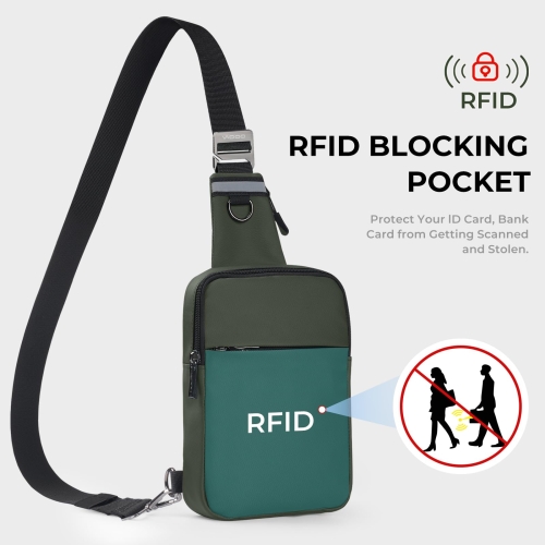 BROADREAM Sling Chest Crossbody Bag, Waterproof Shoulder Bag, Chest Bag, Shoulder Bag, Men and Women, Mobile Phone Case with RFID Blocking Zip Pocket, Suitable for Outdoor Sports and Hiking, Green, XL - Image 7